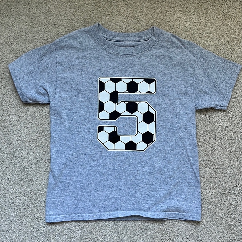 Custom-made kids t-shirt. Number 5, Soccer Theme